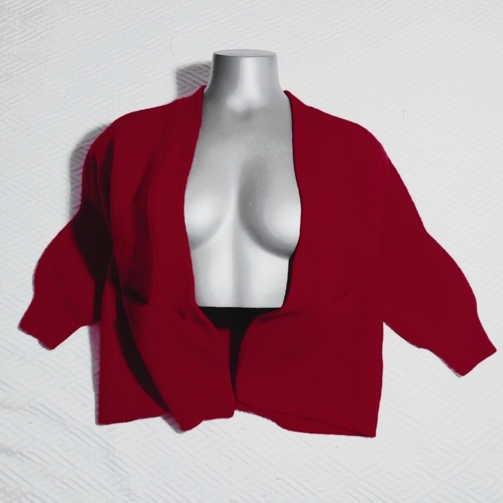 WILFRED FREE 100٪ Italian Merino Wool Rare Knit Crimson Red Open Cardigan